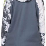 The 686 Junior's Bonded Fleece Pullover Hoodie in black and white features a drawstring hood with an insulated design.