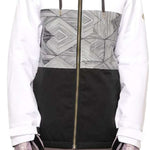 The 686 Women's Athena Insulated Jacket 2022 is predominantly black with a grey geometric pattern on the upper torso.