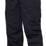 The 686 Women's Aura Insulated Cargo Pant 2024 is black with zippered cargo pockets on the thighs and an adjustable waistband.