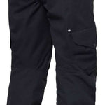 The 686 Women's Aura Insulated Cargo Pant in black has two cargo pockets on the outer thigh and an adjustable waistband.