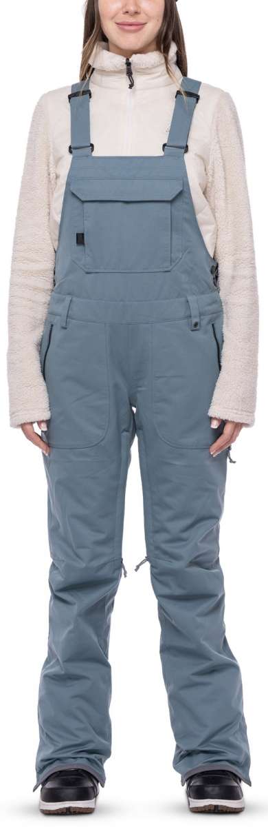 The 686 Ladies Black Magic Insulated Bib features black fabric with a drawstring waist and adjustable leg straps.