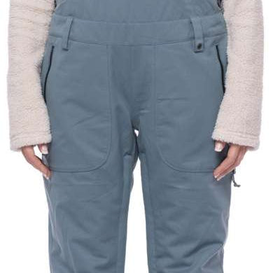 The 686 Ladies Black Magic Insulated Bib features black fabric with a drawstring waist and adjustable leg straps.