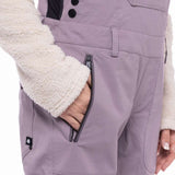 The 686 black bib snowpants have an insulated hood and adjustable velcro straps.