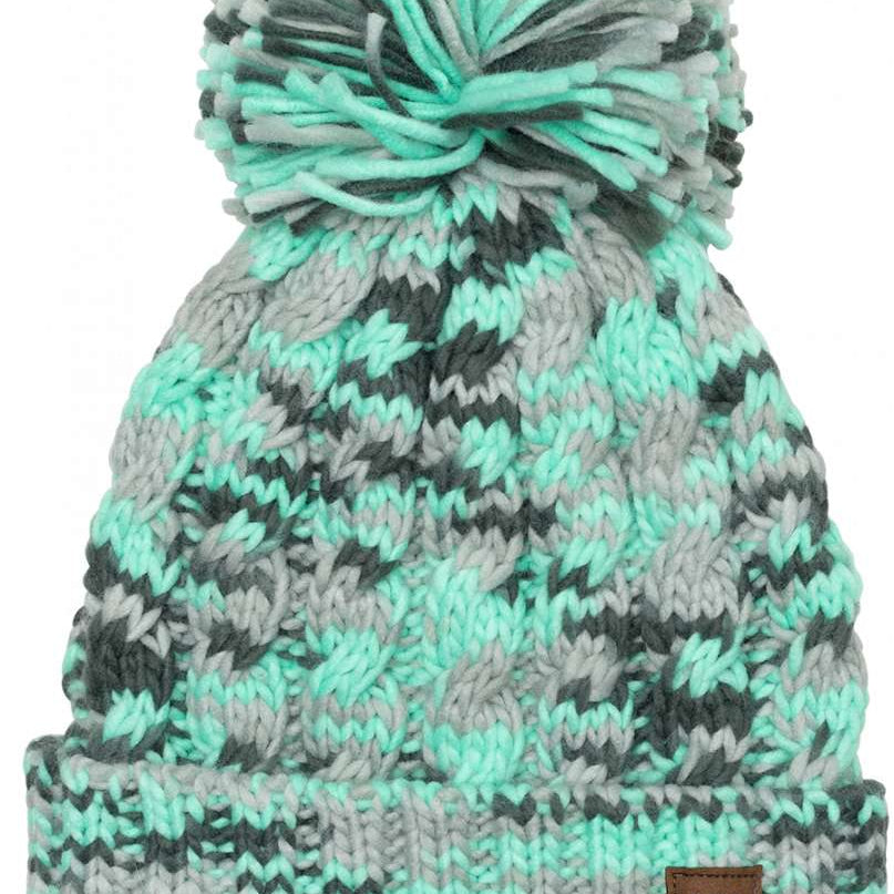 The 686 Ladies Chunky Rib Cuffed Beanie 2024 is primarily grey with teal and black accents.