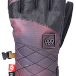 The 686 Fortune glove in this photo is a purple and black glove with an insulated hood.