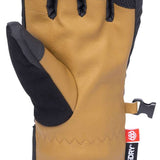 A tan glove with black accents and a red pull tab on the cuff, made by 686, appears in a front view.