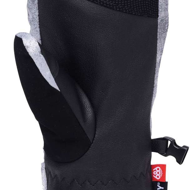 The 686 Ladies Fortune Mittens are black with a gray trim and have an insulated hood.