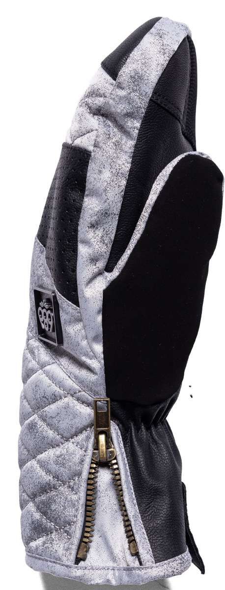 The 686 Ladies Fortune Mitten 2023 has a black and white quilted pattern on an off-white background.