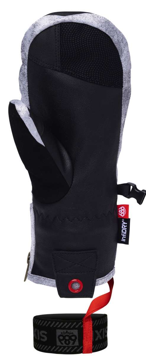 The 686 Ladies Fortune Mittens have a black back and gray trim with an insulated hood.
