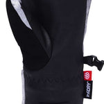 The 686 Ladies Fortune Mittens have a black back and gray trim with an insulated hood.