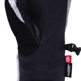 The 686 Ladies Fortune Mittens have a black back and gray trim with an insulated hood.