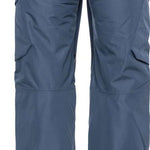 The 686 Ladies Geode Thermagraph Pant from the back view showcases a light blue-grey color with gray accents and diagonal line stitching on the upper leg.