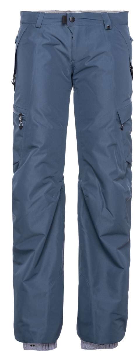 The 686 Ladies Geode Thermagraph Pant 2023 is dark gray with a white patterned interior lining visible in the front view.