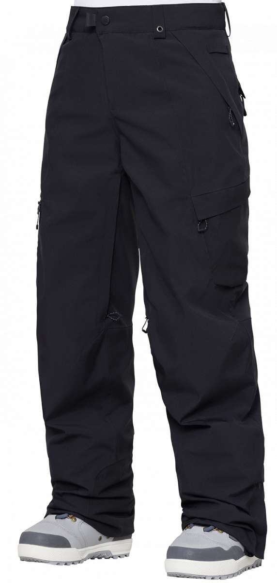 The 686 Women's Geode Thermagraph Pant 2024 is black with zippered pockets and an adjustable waistband.