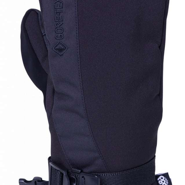 The 686 Women's GORE-TEX Linear Mittens are black with quilted insulation and a leather cuff.
