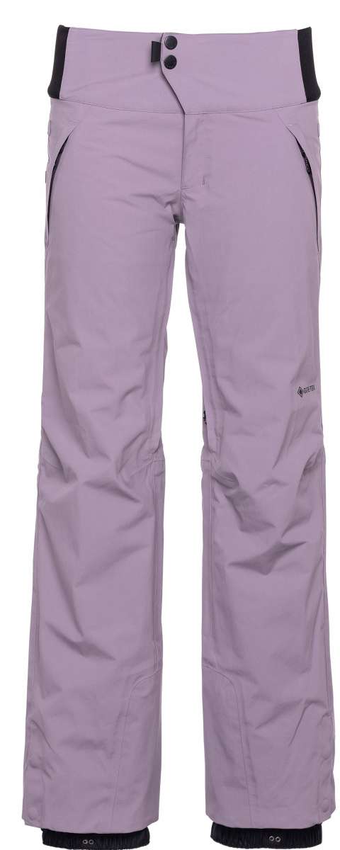 The 686 brand's ladies' GORE-TEX Willow insulated pants are light purple with a black waistband and have two zippered pockets on either side.