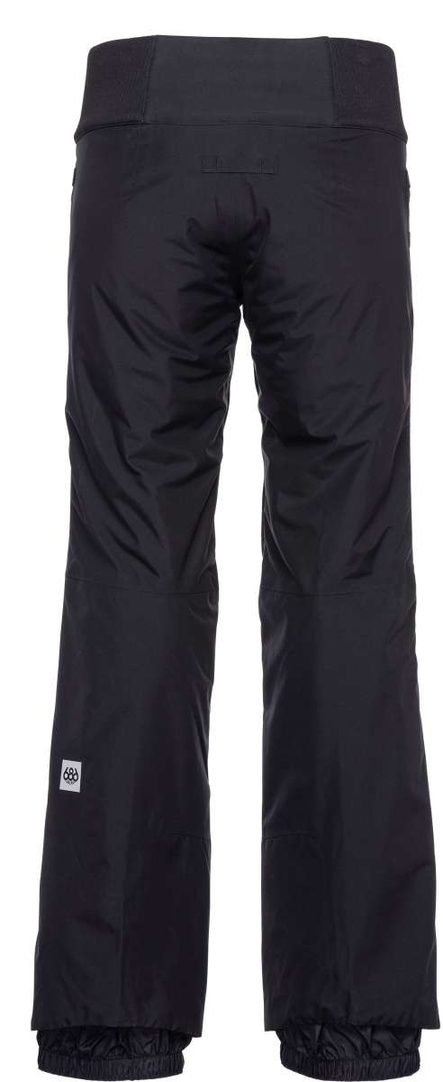 The 686 ladies' Gore-Tex Willow insulated pants are black with an adjustable waistband and have a distinctive white logo on the left leg.