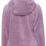 The 686 Women's Hemlock Fleece Hoodie 2024 is depicted in a dusty rose hue from both front and back views.
