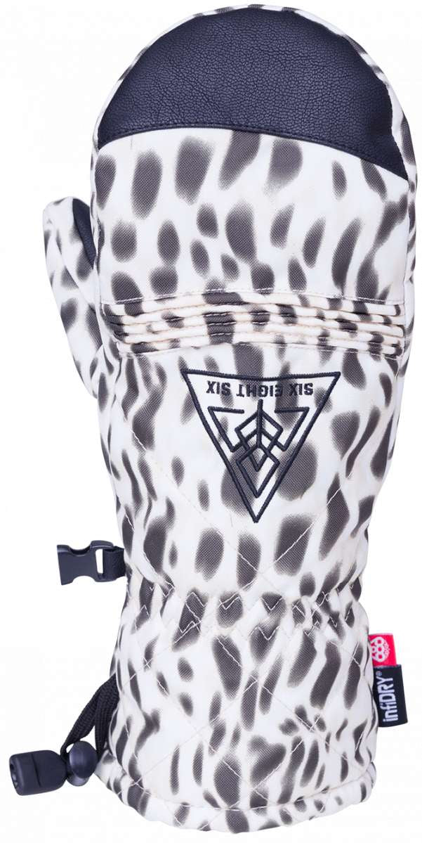 The 686 Women's Jubilee Mitten 2024 is primarily white with black accents and features an insulated hood.