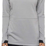 The 686 Ladies Mission Grid Fleece Hoodie 2023 is light gray with a subtle grid pattern and an insulated hood.