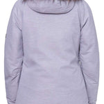 The 686 Women's Nova Insulated Jacket 2024 is shown from behind in light gray with a fur-lined hood.