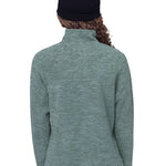 The 686 Women's Quarter Zip Fleece 2024 is light green with a heathered texture and a quarter zip closure at the back.