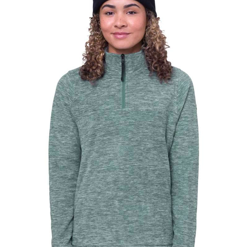 The 686 Women's Quarter Zip Fleece 2024 is primarily green with white accents and appears to be in a front view.