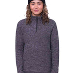 The 686 Women's Quarter Zip Fleece 2024 in purple heather color has a black zipper and is shown from the front view.