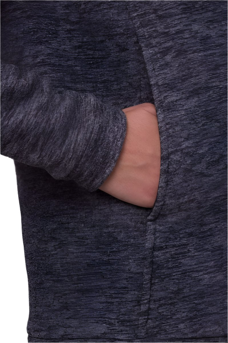 The 686 Women's Quarter Zip Fleece 2024 in dark blue-grey marl features a quarter-length zip on the left side.