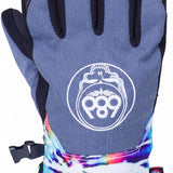 The 686 Women's Revel Grateful Dead Gloves 2024 have a gray palm with tan accents and a colorful tie-dye pattern on the back.