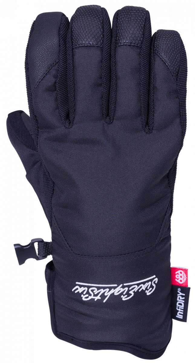 The 686 Revel glove in black has an insulated hood and a BOA dial on the wrist strap.