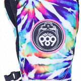 The 686 Women's Revel Mittens 2024 are shown in a front view with a tie-dye design that features shades of pink, purple, blue, and white.