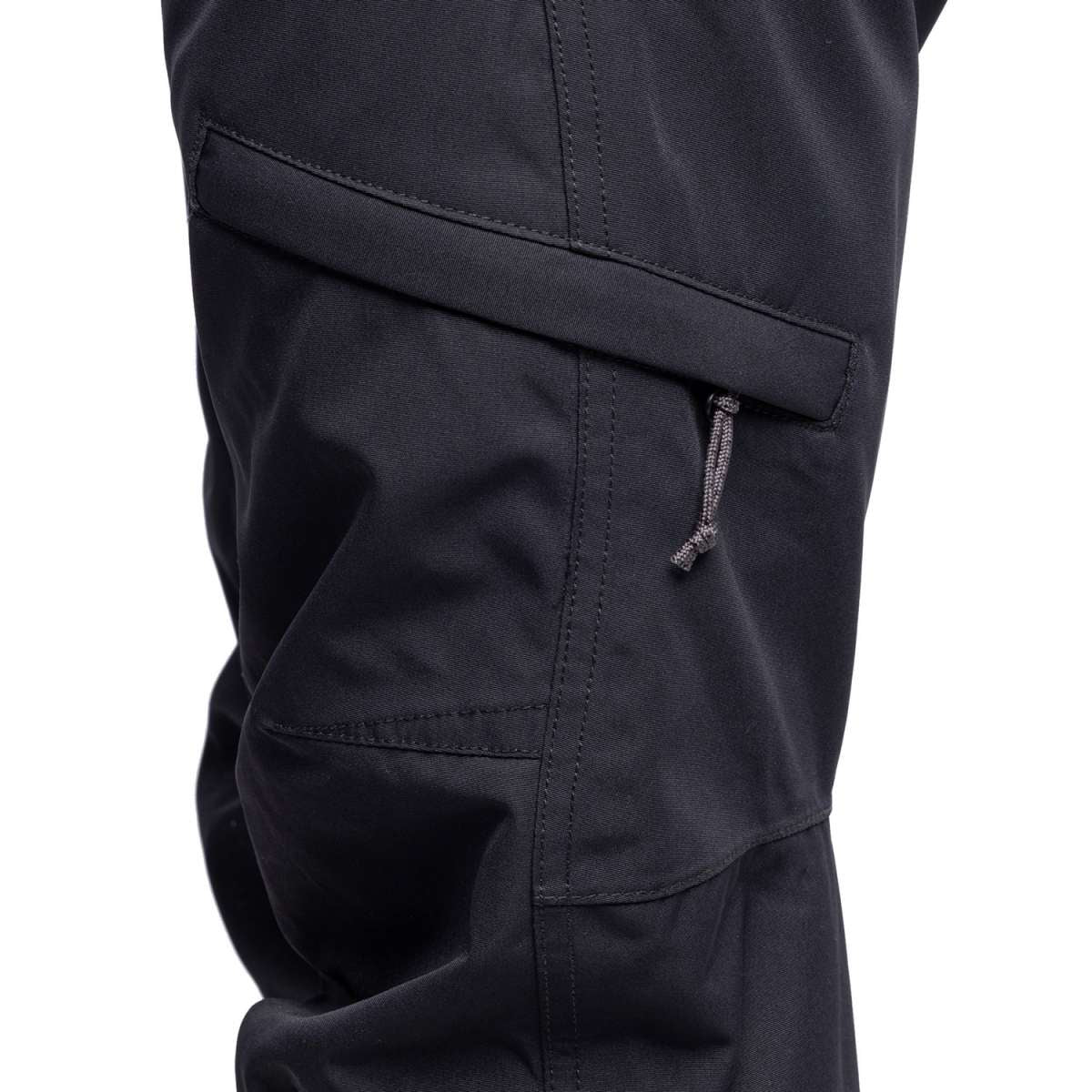 The 686 Women's Smarty 3-in-1 Cargo Pant 2024 is black with two cargo pockets on one leg visible in a front view.