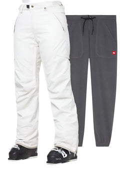 The 686 Women's Smarty 3-in-1 Cargo Pant 2024 has a white front view with a straight leg and zippered cargo pockets on the thighs.