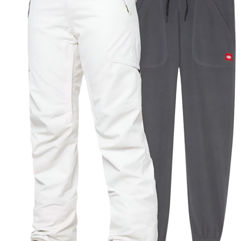 The 686 Women's Smarty 3-in-1 Cargo Pant 2024 has a white front view with a straight leg and zippered cargo pockets on the thighs.
