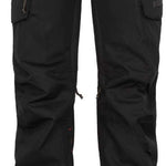 The 686 brand offers women's black cargo pants with twin tip and zippered pockets.