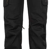The 686 brand offers women's black cargo pants with twin tip and zippered pockets.