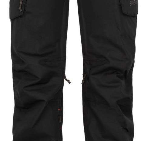 The 686 brand offers women's black cargo pants with twin tip and zippered pockets.