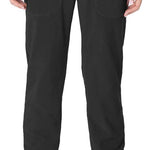 The 686 Ladies Smarty 3 In 1 Cargo Pants 2023 are black with two zippered side pockets and a cargo pocket on the side.