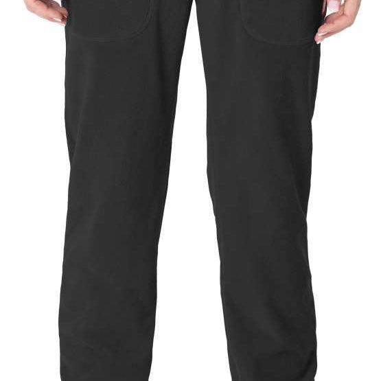 The 686 Ladies Smarty 3 In 1 Cargo Pants 2023 are black with two zippered side pockets and a cargo pocket on the side.