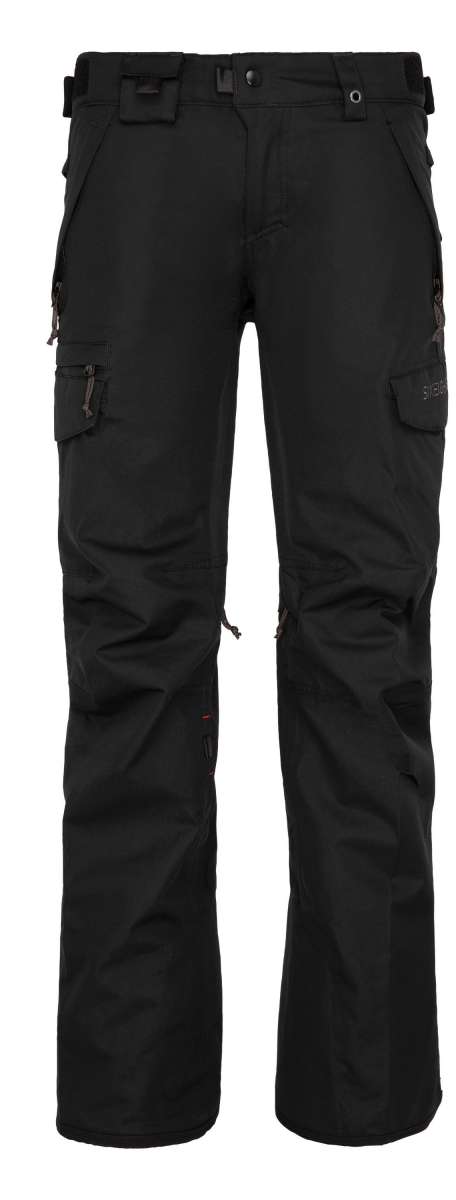 The 686 Ladies Smarty 3 in 1 Cargo Pants have a black and grey plaid pattern with two cargo pockets on each side.