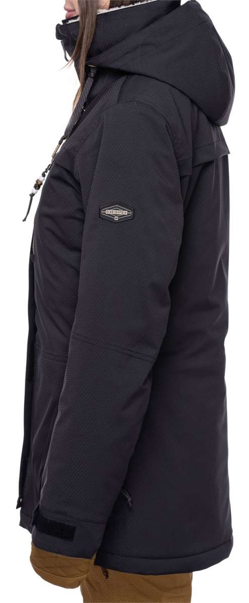The 686 Women's Spirit Insulated Jacket 2024 is black with an insulated hood.