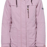 The 686 Women's Spirit Insulated Jacket in light pink has an insulated hood and a zippered chest pocket.