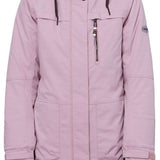 The 686 Women's Spirit Insulated Jacket in light pink has an insulated hood and a zippered chest pocket.