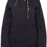 The 686 Women's Spirit Insulated Jacket 2024 is black with an insulated hood and gold zipper.