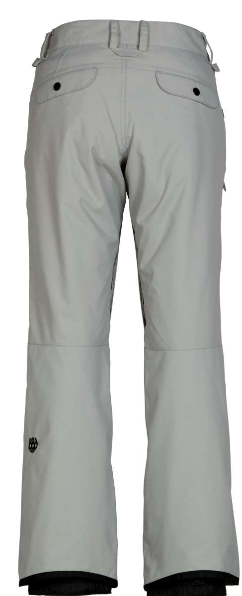 The 686 Ladies Standard Pant 2023 is primarily light gray with black accents and has two zippered pockets on either side.