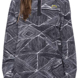 The 686 Ladies Tioga Fleece Pullover 2023 is primarily black and white with geometric patterns and a high collar.