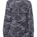 The 686 Ladies Tioga Fleece Pullover 2023 is shown in black and white with a geometric pattern.