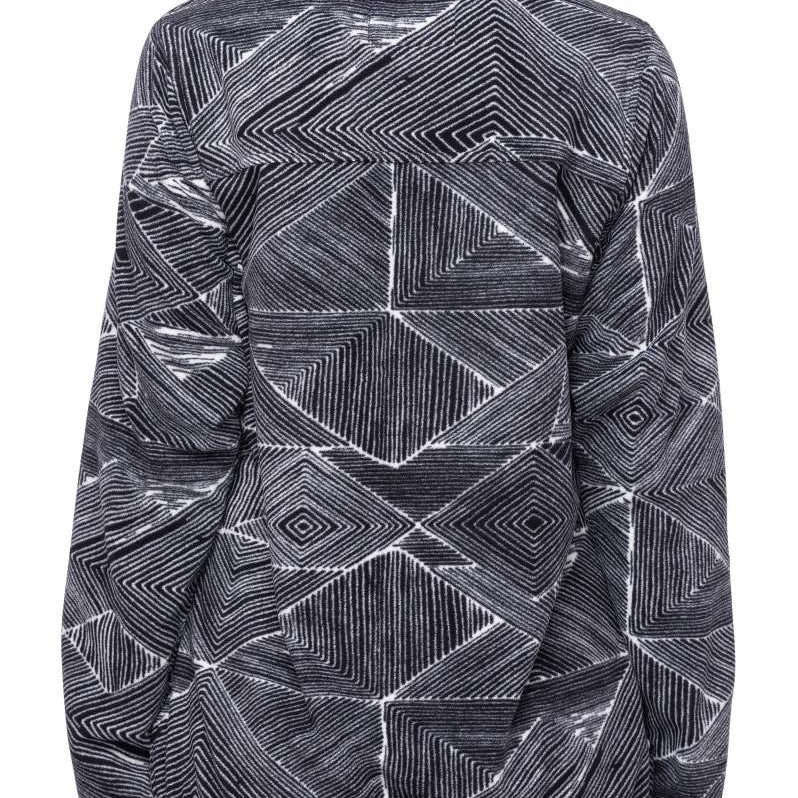 The 686 Ladies Tioga Fleece Pullover 2023 is shown in black and white with a geometric pattern.