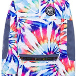 The 686 Women's Upton Insulated Anorak Jacket 2024 is predominantly white with a tie-dye design in shades of pink, blue, and orange.